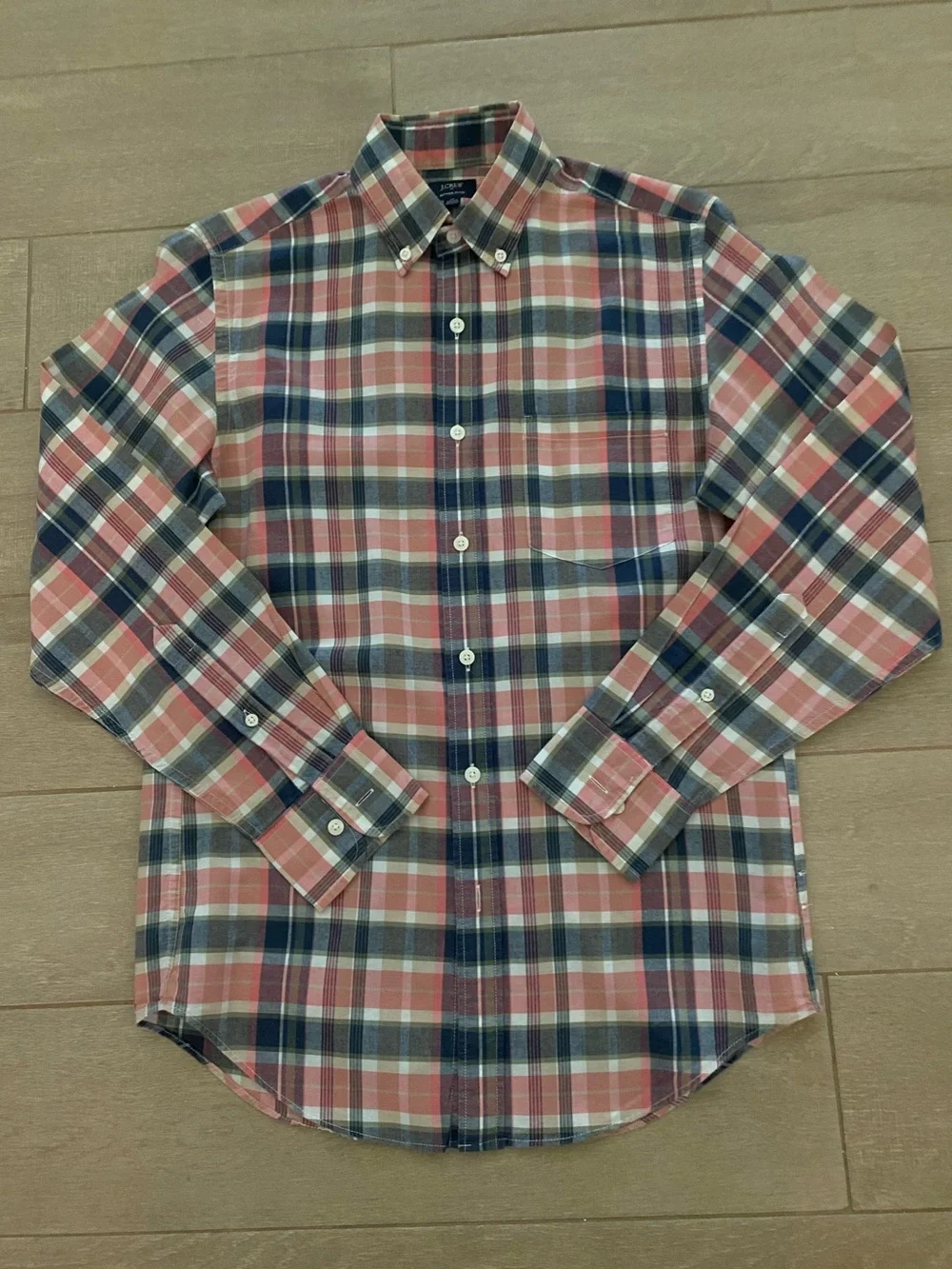 J. Crew Men's Plaid Button-Down Shirt - Coral, Navy, White
